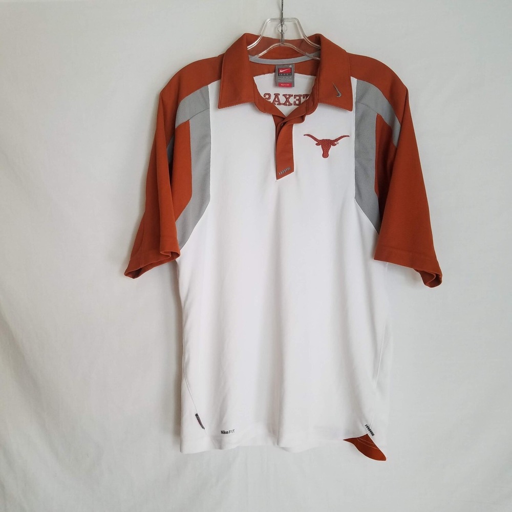 Vintage Nike Fit Dry Mens Texas Longhorns Short Sleeve Polo Shirt Size Small
